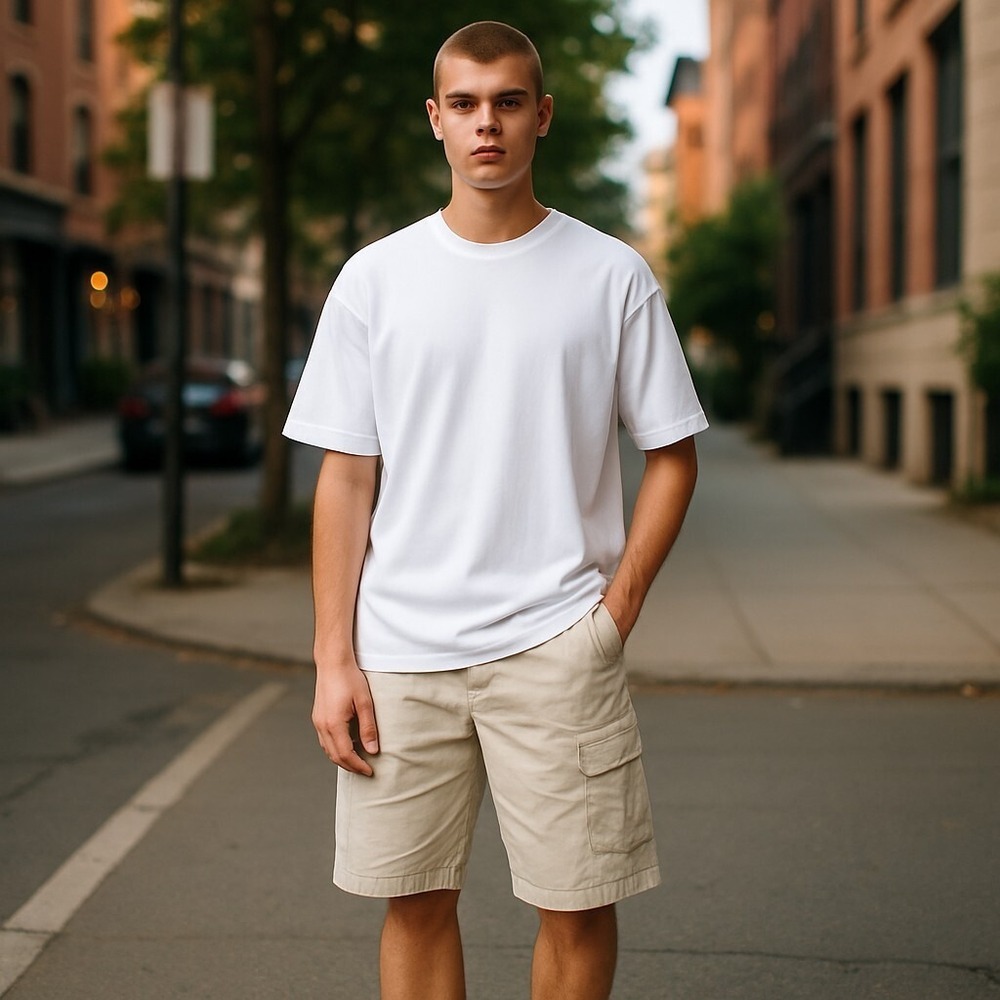 LEE Men's Beige Cargo Capri Shorts - Utility Pocket Style Breathable Comfort